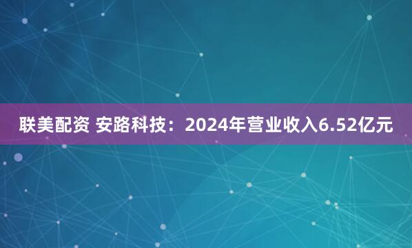 联美配资 安路科技：2024年营业收入6.52亿元
